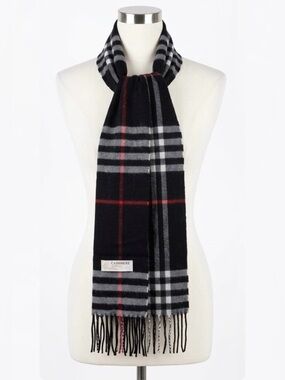 Royal Rossi Classic Plaid 100 Cashmere Winter Scarf Black Red White Check Fringe